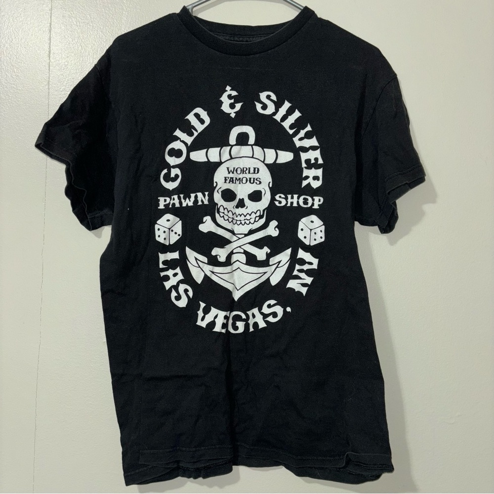 Black Gold & Silver Pawn Shop T-Shirt with Skull Design